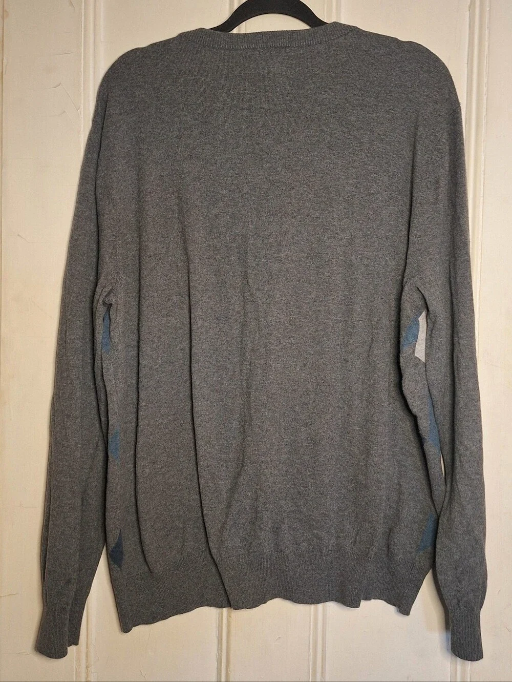 Merona Argyle Knit Pullover Sweater V-Neck Long Sleeve Gray Blue Mens Size 2X